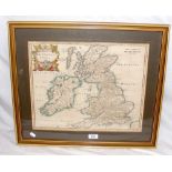 A 1695 Morden hand coloured map "Britannia Romana" - 35cm x 42cm