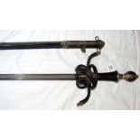A rare and unusual antique swept hilt rapier, possibly German, with 105cm triangular