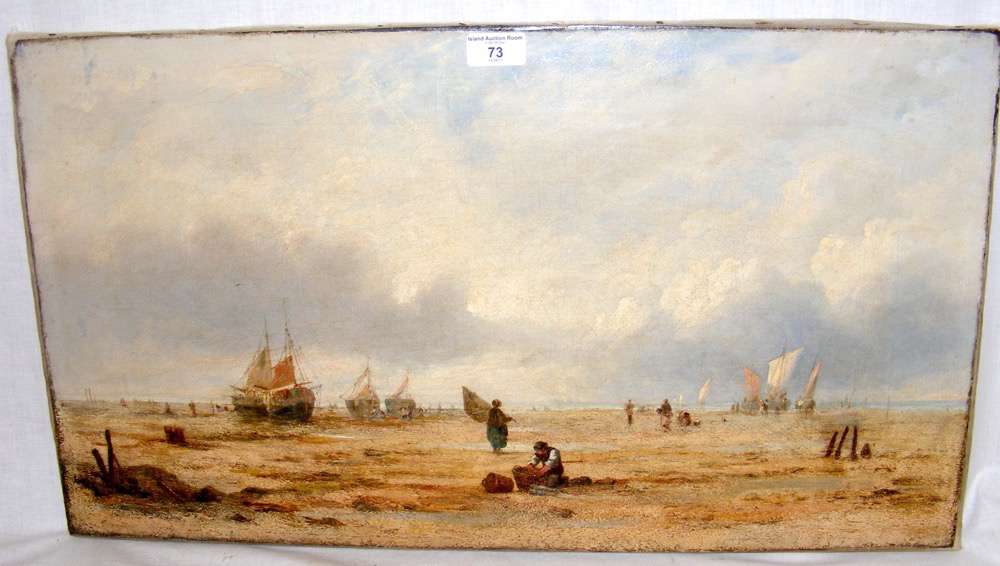 ATTRIBUTED TO RICHARD PARKES BONINGTON - 37cm x 66cm unframed oil on canvas - Normandy beach scene