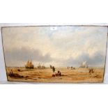 ATTRIBUTED TO RICHARD PARKES BONINGTON - 37cm x 66cm unframed oil on canvas - Normandy beach scene