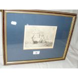 WILLIAM WYLLIE - an etching of "Victory" taking fire - signed in pencil by the artist - 13cm x 17cm