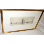 WILLIAM WYLLIE - an etching "Hot Walls of Portsmouth" - 20cm x 50cm