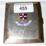 A small silver and enamel cigarette case with East Cowes Sailing Club enamel pennant and inscription