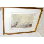 19TH CENTURY DUTCH SCHOOL? - fishing vessels in rough seas off a harbour - 20cm x 31cm