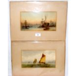 A. COLEMAN - pair of 13.5cm x 25.5cm mounted, unframed watercolours - Pool of London and sailing