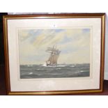 GEORGE STANFIELD WALTERS - 35cm x 47cm watercolour - sailing vessels in a swell - signed