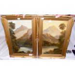 ALFRED DE BREANSKI JUNIOR - pair of river and mountain landscapes - oils on board and signed "