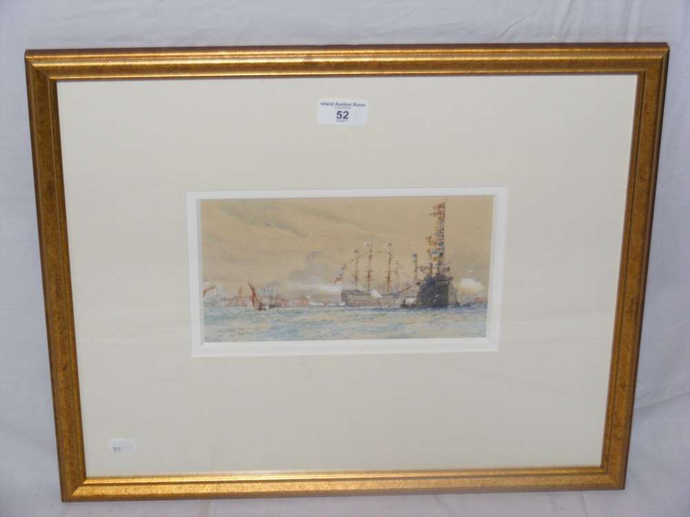 CHARLES DIXON - 13cm x 23.5cm heightened watercolour - "Victory Saluting" - signed, inscribed and