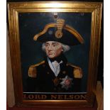 A 117cm x 86cm enamel pub sign "Lord Nelson" with hand-painted portrait in gilt frame