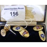 A pair of 14ct gold and enamel gent's cuff links with Sailing Club burgees, together with one