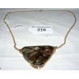 A 9ct gold diamond and polished stone pendant with integral necklet chain - London 1999