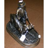 After Jules Moigniez - a reproduction bronze group of boy with dog and hoop