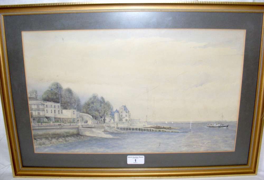 T. WICKHAM - 27cm x 45cm watercolour - Royal Yacht Squadron, Cowes - signed and dated April 1926