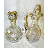 Cut glass decanter and stopper and a glass claret jug and stopper