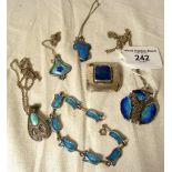 Four Art Nouveau silver and enamel pendants, a ditto bracelet and brooch