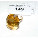 A 9ct gold large oval citrine dress ring