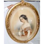 19TH CENTURY CONTINENTAL SCHOOL - watercolour portrait of an elegant lady in large ornate gilt frame