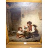 EDWIN THOMAS ROBERTS - 60cm x 48cm - oil on canvas "Blowing Bubbles" with signature bottom left