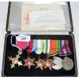 A six Second World War medal group in presentation case by Spink & Son - one ribbon with oak leaf