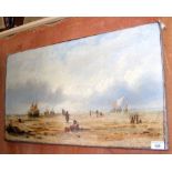 ATTRIBUTED TO RICHARD PARKES BONINGTON - 37cm x 66cm - unframed oil on canvas - Normandy beach scene