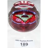 A faceted Christmas tree paperweight with 1982 cane - Limited Edition No. 204/1000