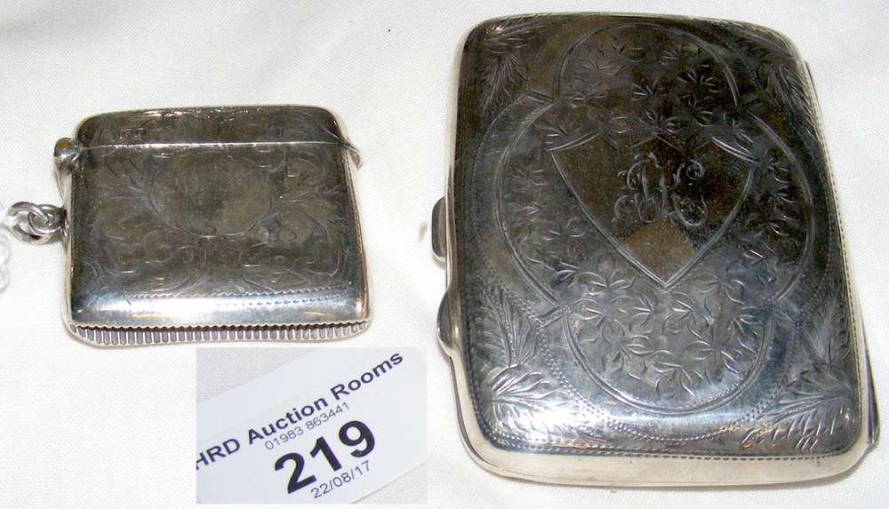 A curved silver Victorian vesta case, together with a silver cigarette case