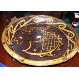 A large slipware fish dish by Clive Bowen - 58cm diameter