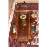 A large Vienna style wall clock for restoration, together with a pair of mirrored whatnots