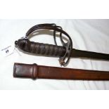 Antique Artillery Officer's sword with engraved blade - "Jamal Vuyani" with leather clad