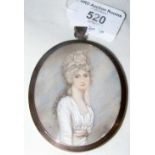 Antique oval miniature of lady with long flowing hair - bearing initial AC - 7cm x 5.5cm