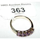 Amethyst five stone ring in 9ct gold setting