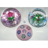 Two Peter Holmes Selkirk glass paperweights and one other