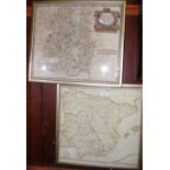 Antique hand coloured early map of Shropshire by Robert Morden, together with one other of Hispania