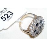Cubic zirconia and sapphire cluster ring in 9ct gold setting