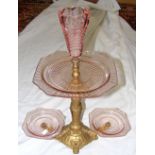 A 50cm high overall gilt metal and glass figural table centre, circa 1920