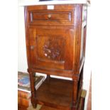 A pair of French marble top pot cupboards