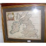 A 1695 Morden hand coloured map "Britannia Romana" - 35cm x 42cm