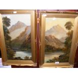 ALFRED DE BREANSKI JUNIOR - pair of river and mountain landscapes - oils on board and signed "