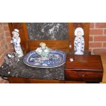 Rosewood workbox, willow pattern meat plate