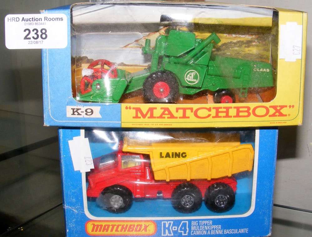 Boxed Matchbox K-9 Kingsize Combine Harvester, together with Big Tipper