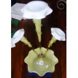 A 1920's yellow/green glass three branch epergne