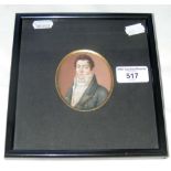 Antique oval miniature of Georgian gentleman wearing blue coat - 8cm x 6.5cm