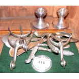 Silver shoe horns, candlestick, etc.