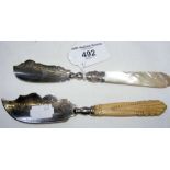 Victorian George Unite silver and Mother-of-Pearl butter knife, together with an ivory handled