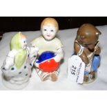 Small Russian ceramic figure of musical bear, together with two others