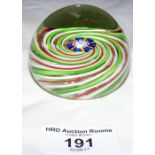 A John Deacons spiral design paperweight with 2002 cane