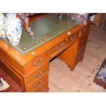 Reproduction pedestal desk with green leather top