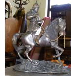 An old 40cm high bronze warrior on horseback