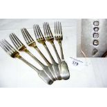 Set of six George IV fiddle pattern silver dessert forks by James Hobbs - London 1828