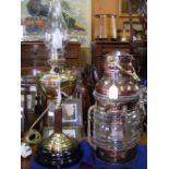 An early ship's brass and copper lamp, together with a Victorian oil lamp